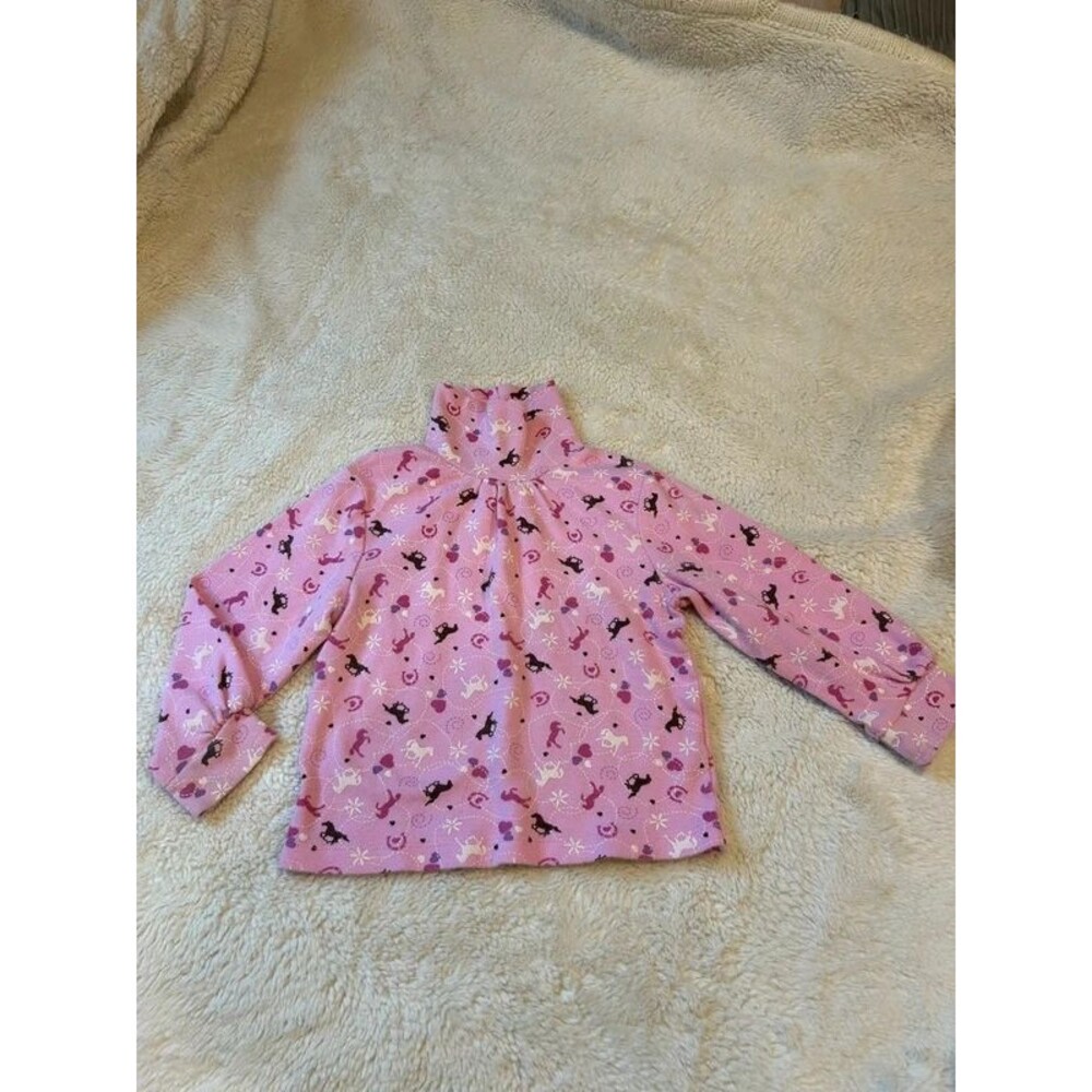 90s Vintage Kiks 2T Girls Pink Heart Horse Print Long Sleeve Turtle Neck